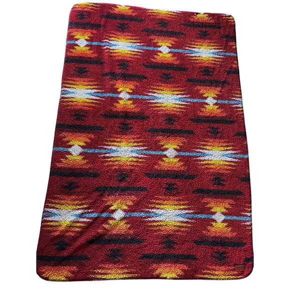 Pendleton Aztec Southwest Red Black Orange Yellow Blue White Sherpa 48x70 Throw - Picture 1 of 7